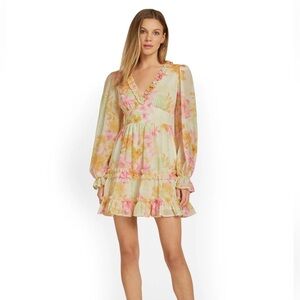 Flying Tomato Floral Pastel Ruffle-Trim Mini Dress